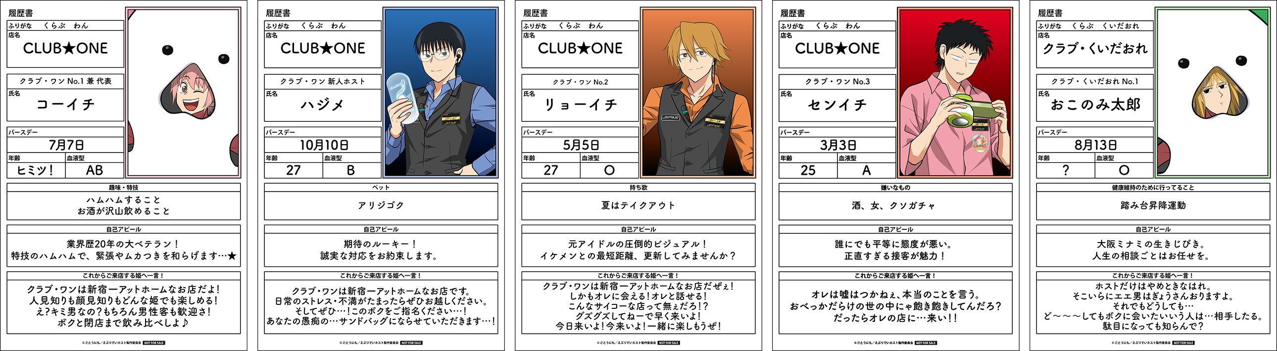 トレーディング履歴書風カード（全5種）のイメージ画像